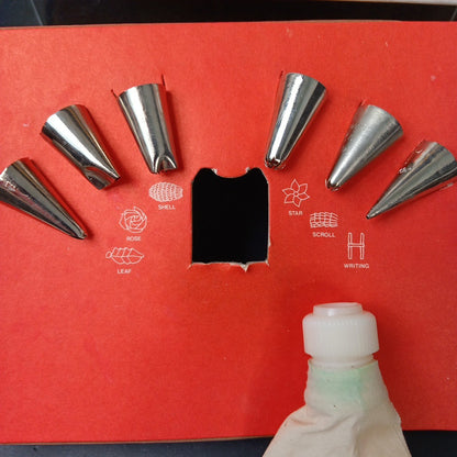 Ateco Pastry Decorating Set 334 c w/ Bag & 6 Metal Icing Tips Tubes Nozzles Vtg