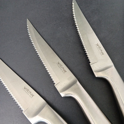 6 Wiltshire Steak Knifes Brushed Stainless Steel INOX Large Handle CN