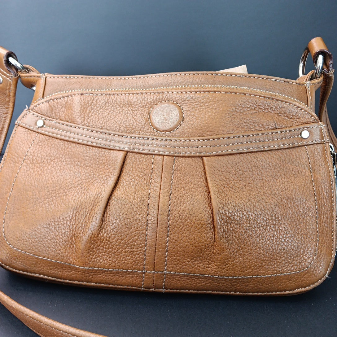 Tignanello Leather Brown Hobo Handbag Magnetic Zip Close Purse With Defects CN