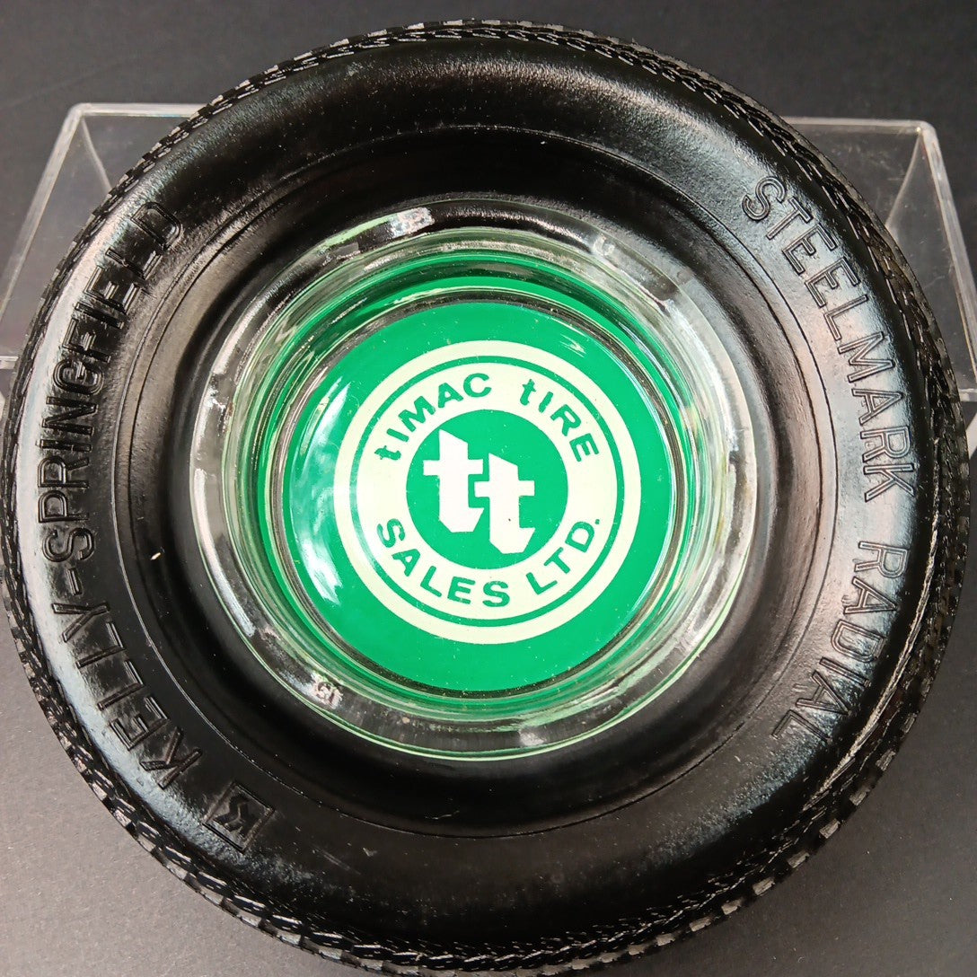 Kelly-Springfield And Timac Tire Sales Ltd Vintage Ashtray Rubber Tire And Glass