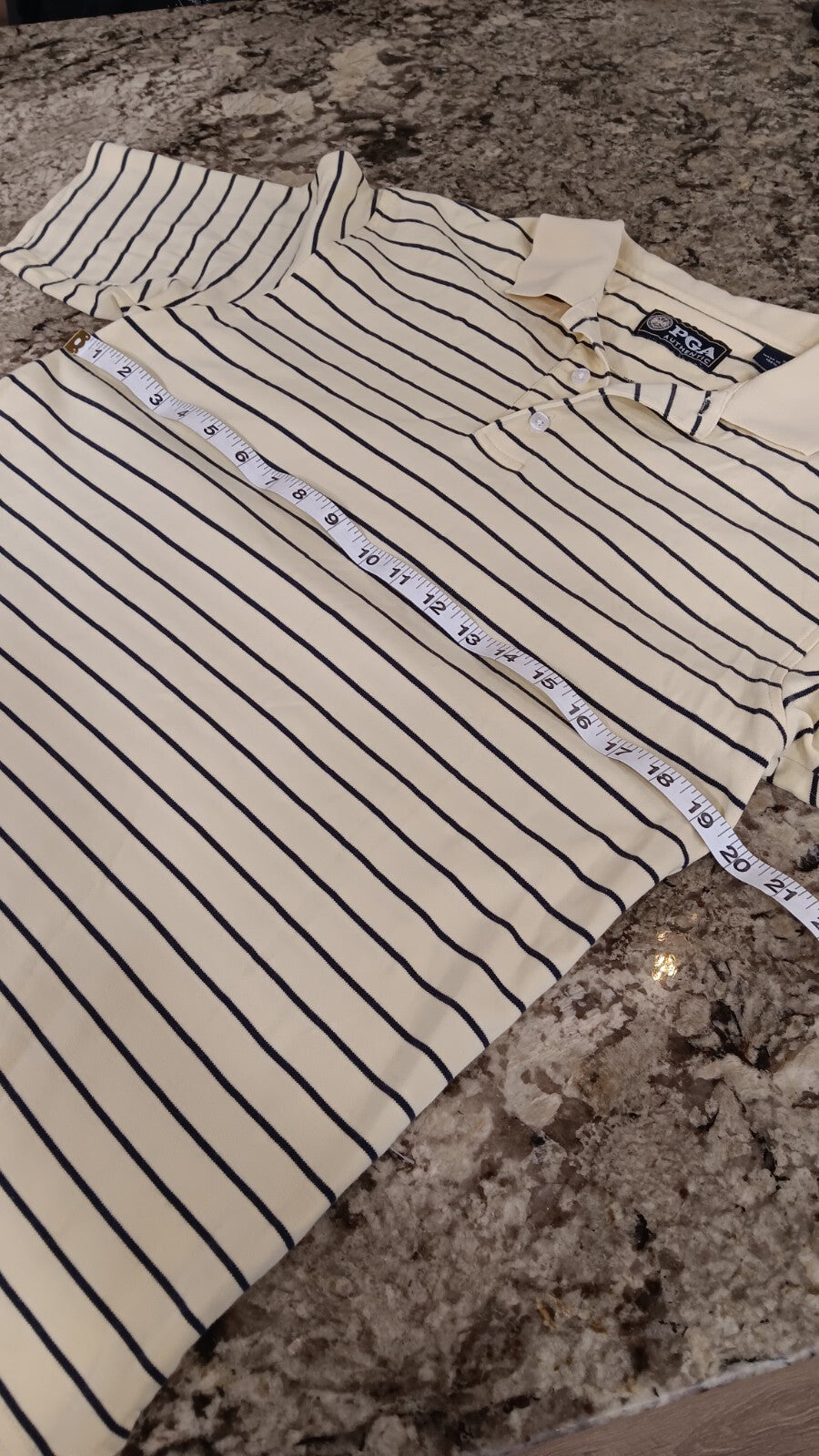 PGA Authentic Small Mens T-Shirt Yellow With Navy Blue Stripes TH