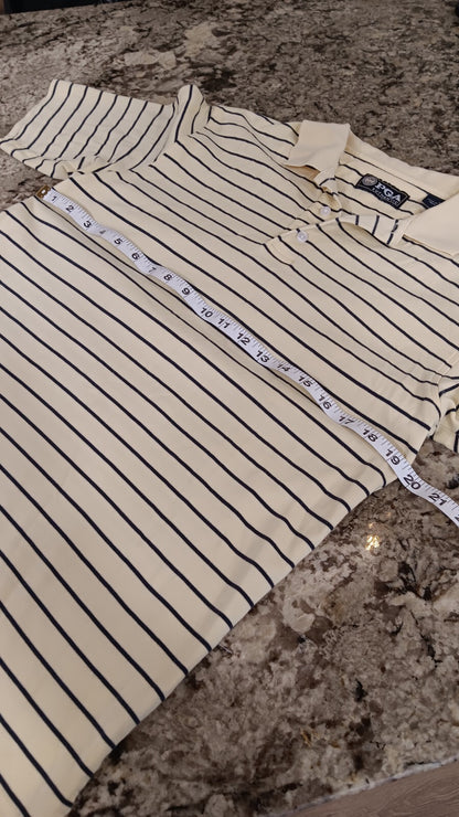 PGA Authentic Small Mens T-Shirt Yellow With Navy Blue Stripes TH