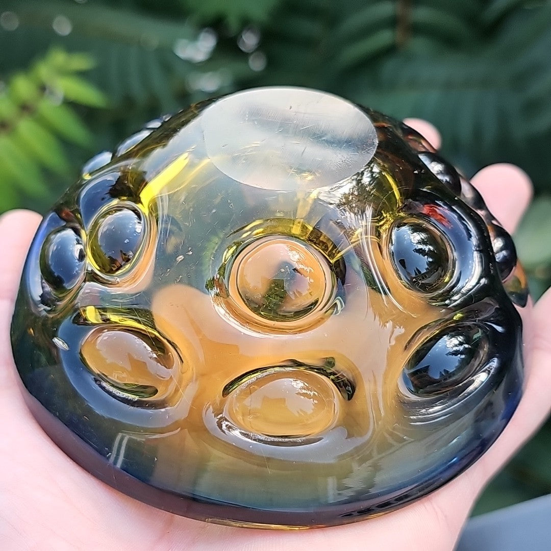 Blue To Amber Fading Bowl Handmade MCM Vintage Heavy Very Cool Piece