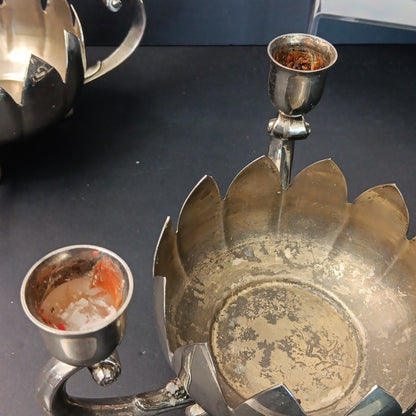 Pair Of Silver Plated Candelabras Lotus Flower Candle Holders. Read. No Candles