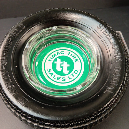Kelly-Springfield And Timac Tire Sales Ltd Vintage Ashtray Rubber Tire And Glass