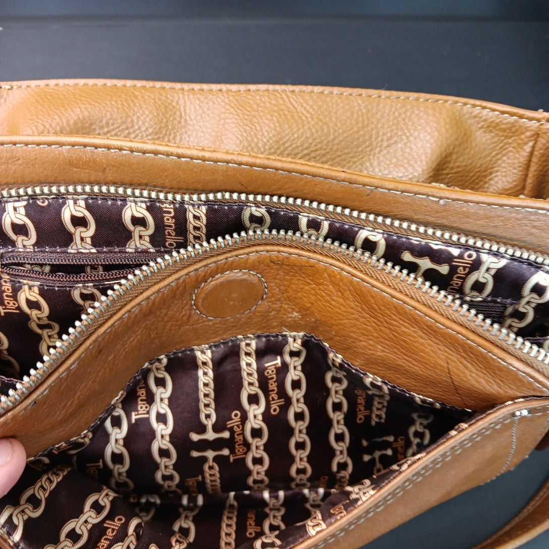 Tignanello Leather Brown Hobo Handbag Magnetic Zip Close Purse With Defects CN