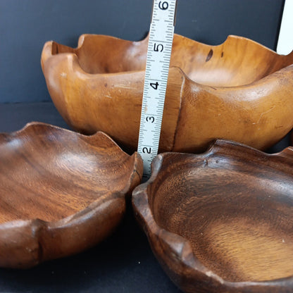 Vintage Monkey Pod Philippines Wood Salad Bowl Set ~ 5 Piece Flower Shaped