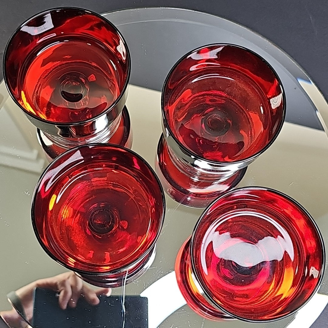 Ruby Red Cavalier Stem Glass 4pcs Dessert Bowls From Luminarc France