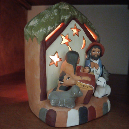 Peruvian Redware Terracotta Folk Art Christmas Nativity Scene Tea Light Holder