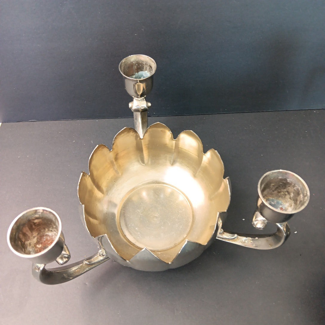Pair Of Silver Plated Candelabras Lotus Flower Candle Holders. Read. No Candles