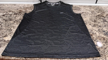 LARGE Rawlings Mens Sleeveless Shirt Gym, Running 100% Polyester Black Gray BD