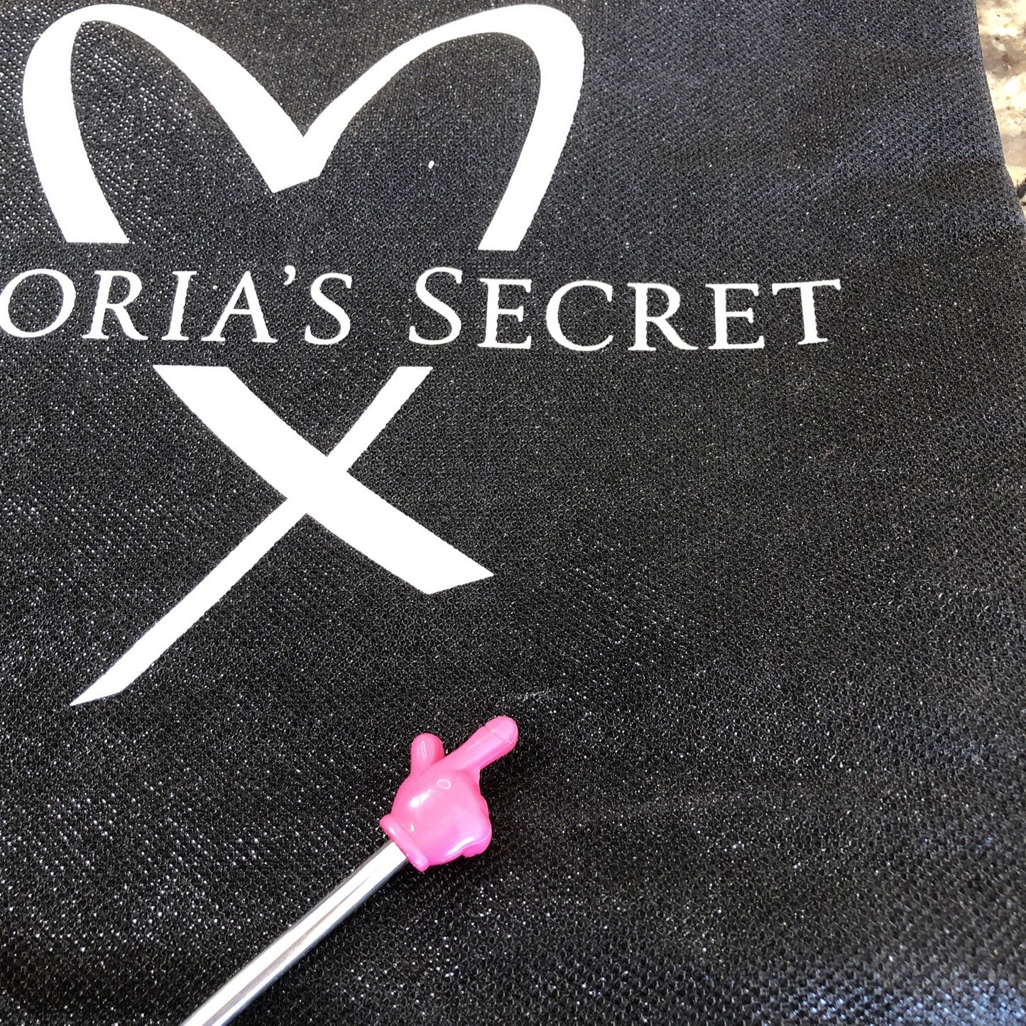 Victoria’s Secret Large Tote Bag Black Silver Heart Logo Handles Shimmery CN