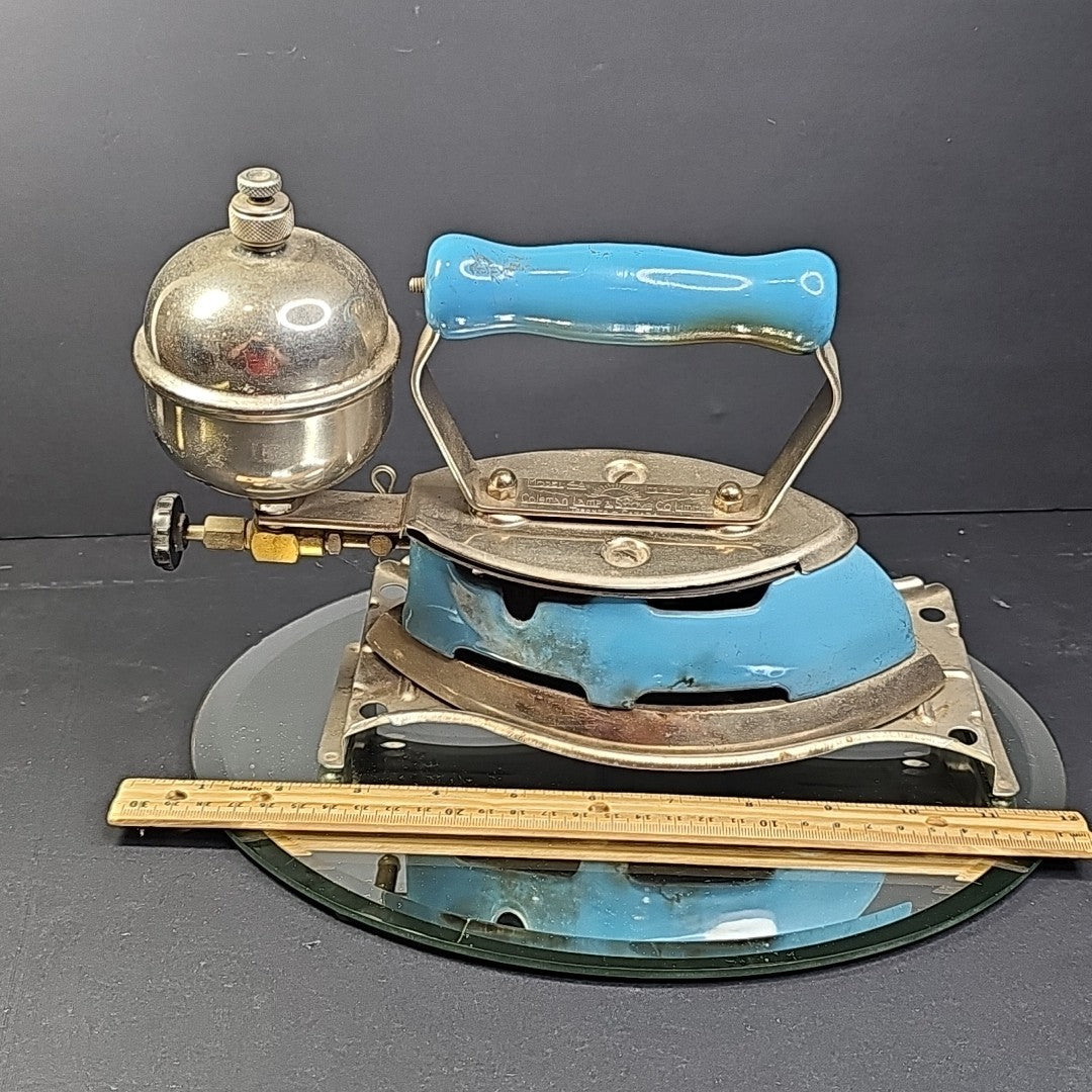Vintage Coleman Gas Iron Model 4A Instant Lite Blue With Stand Canada Untested