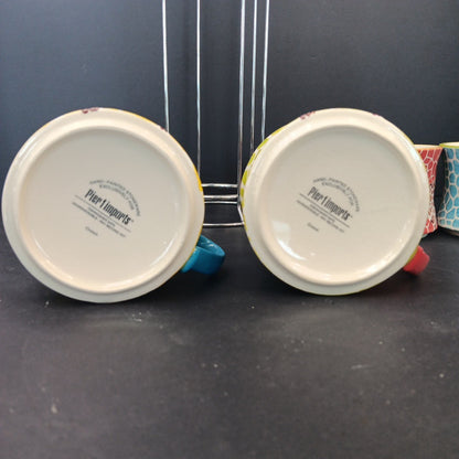 Pier 1 Imports Giraffe Stackable Coffee Tea Mugs Cups Set of 4 Has Crazing CN