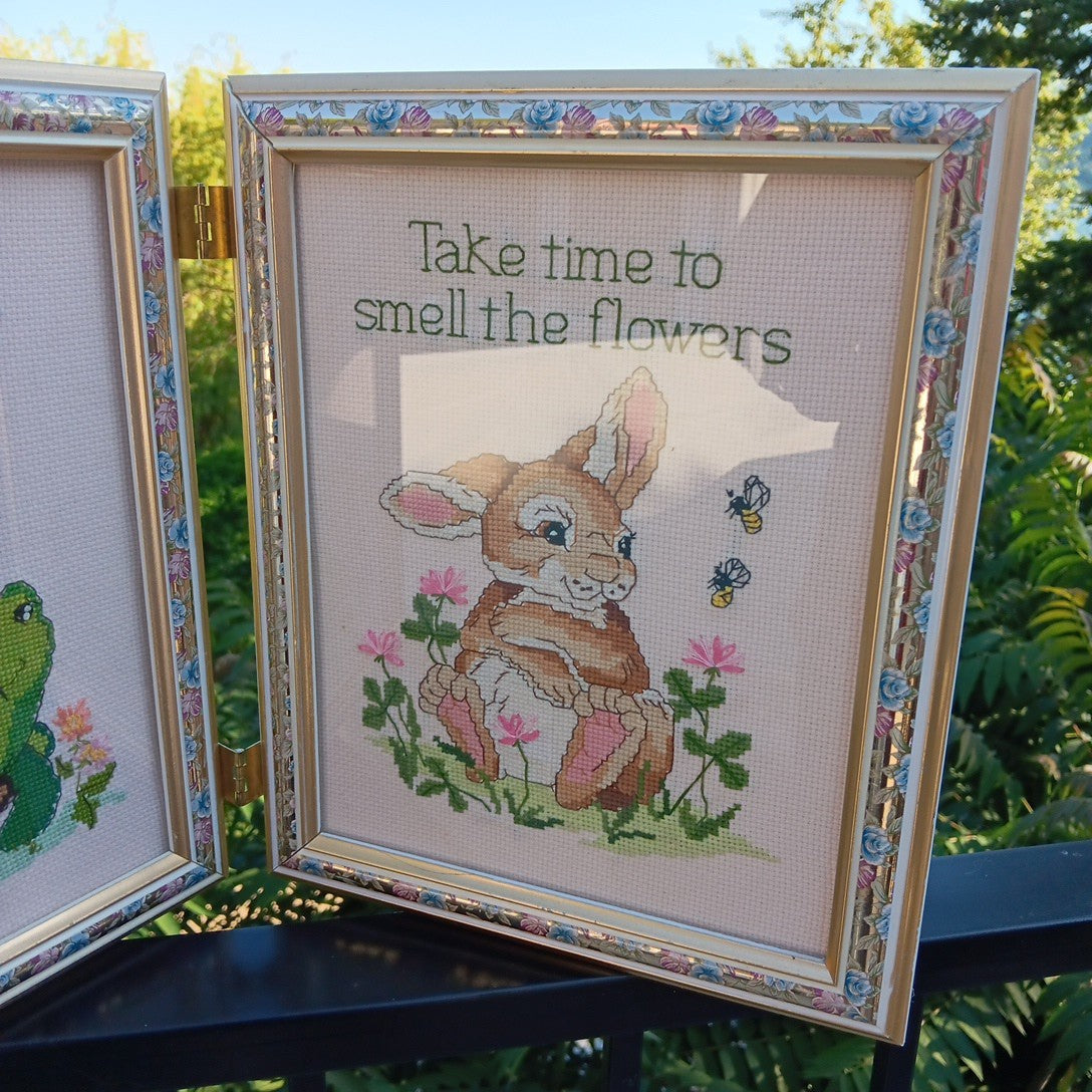 Needlepoint Finished In Frame Desk Decor Gorgeous! Turtle Rabbit Mouse Canada
