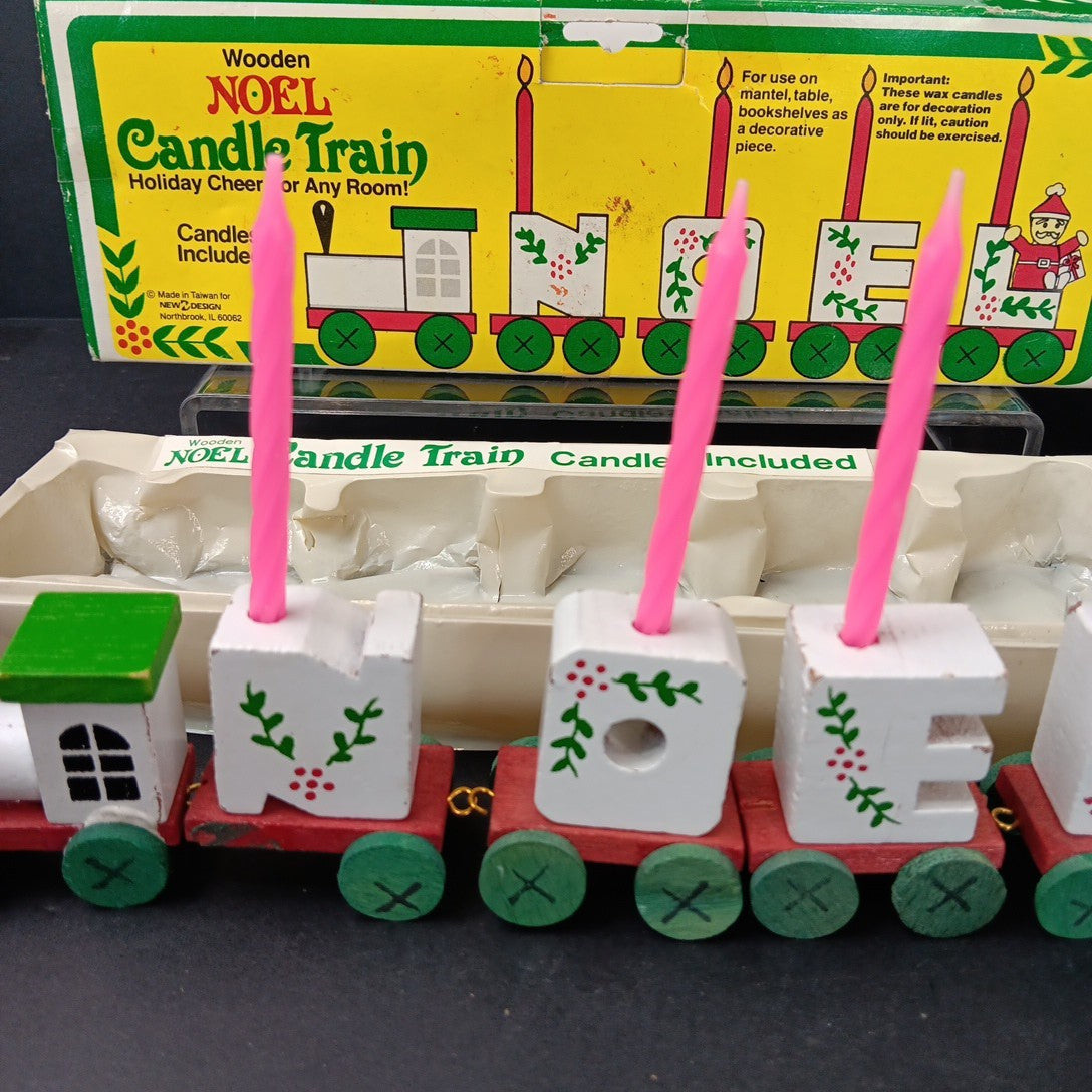 Giftco Wooden NOEL Candle Train Vintage 1982 White Painted Candles. Not Perfect