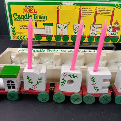 Giftco Wooden NOEL Candle Train Vintage 1982 White Painted Candles. Not Perfect