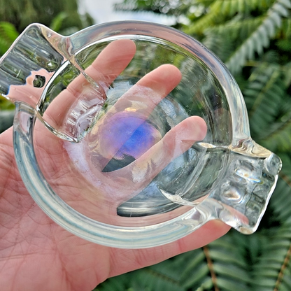 Vintage Art Deco Heavy Clear Glass 4" Round Cigarette Ashtray Mid Century