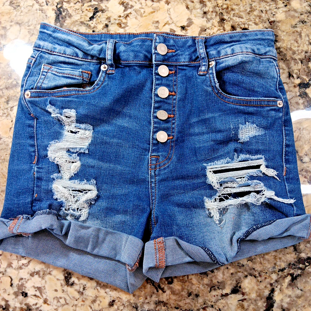 Size 26 Aeropostale Distressed Jean Shorts Button Up High Rise Womens Shorts X