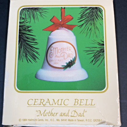 Ceramic Bell “Mom And Dad” Christmas Ornament Dated 1984 Keepsake Hallmark TW