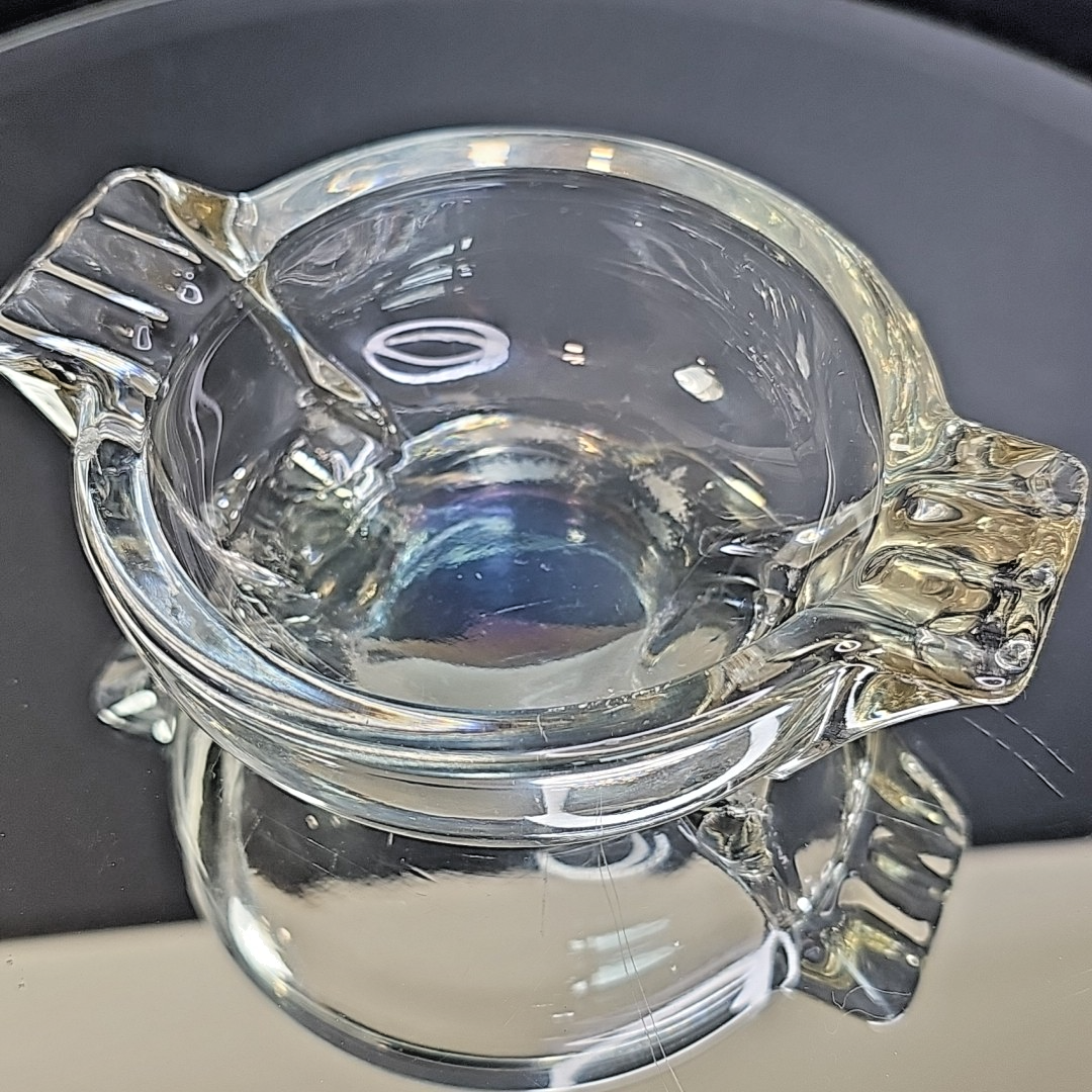 Vintage Art Deco Heavy Clear Glass 4" Round Cigarette Ashtray Mid Century
