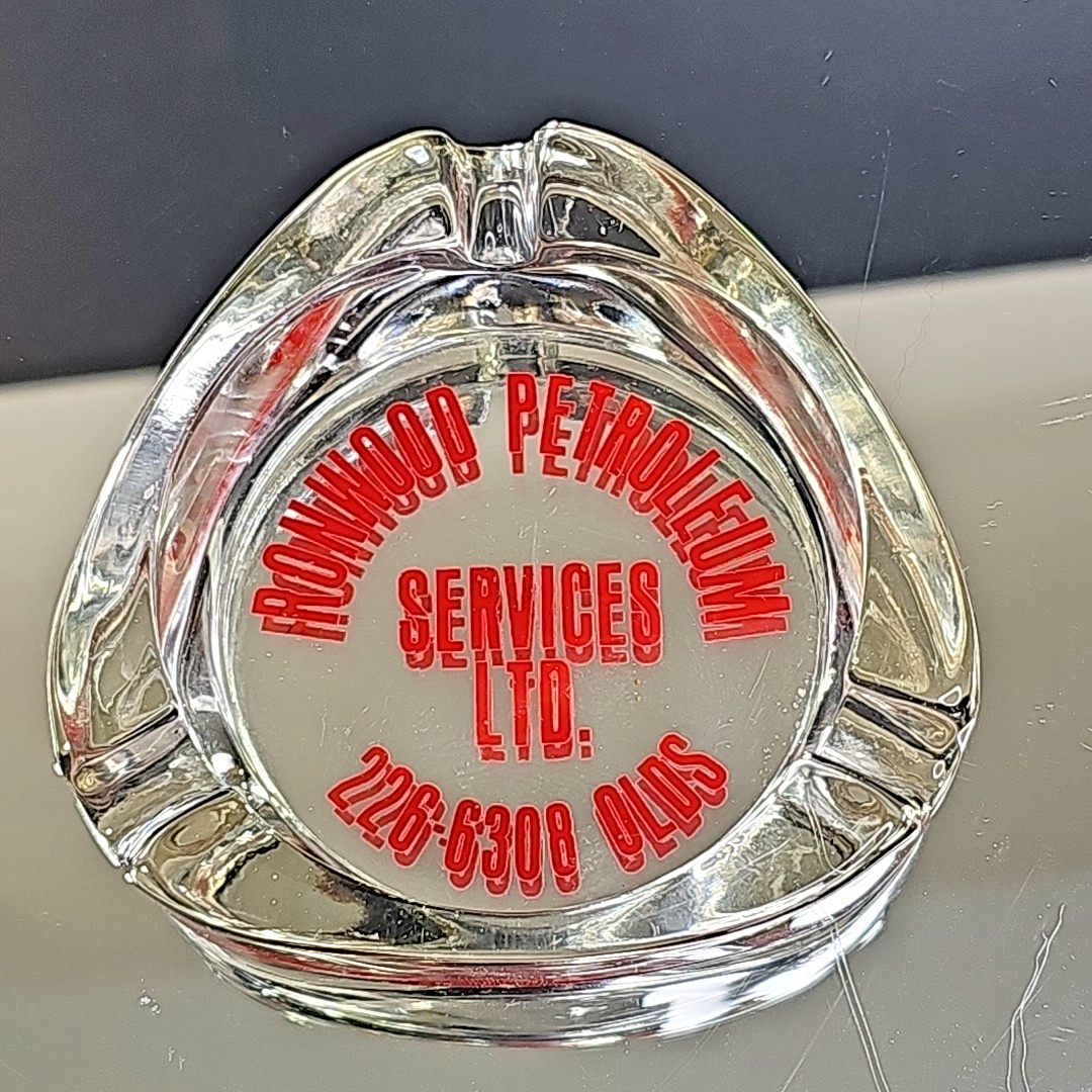Vintage 1980s Advertising Glass Ashtray Ronwood Petroleum Services Oil Gas CA