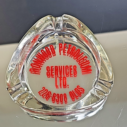 Vintage 1980s Advertising Glass Ashtray Ronwood Petroleum Services Oil Gas CA