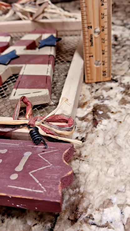 USA Folk Art Sign My Country Home Wooden Decor With Metal Spiral Hanger CN