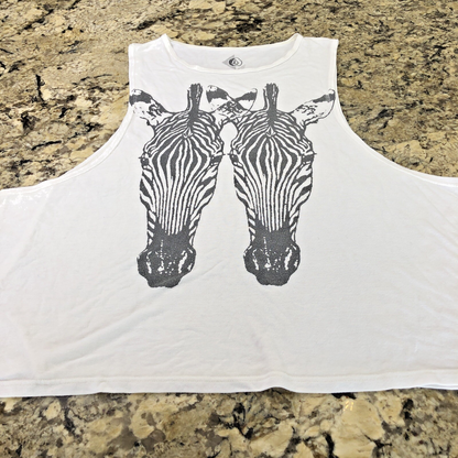 Size Large Volcom Womens Tank Top Sleeveless Shirt Zebra Graphic Print Light MX