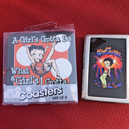 Betty Boop Collectables Metal Cigarette Case And 8 Cardboard Coasters CN