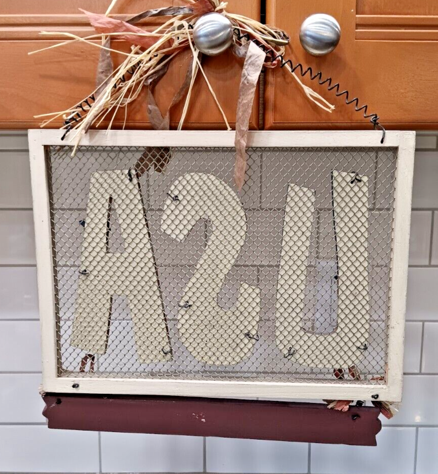 USA Folk Art Sign My Country Home Wooden Decor With Metal Spiral Hanger CN