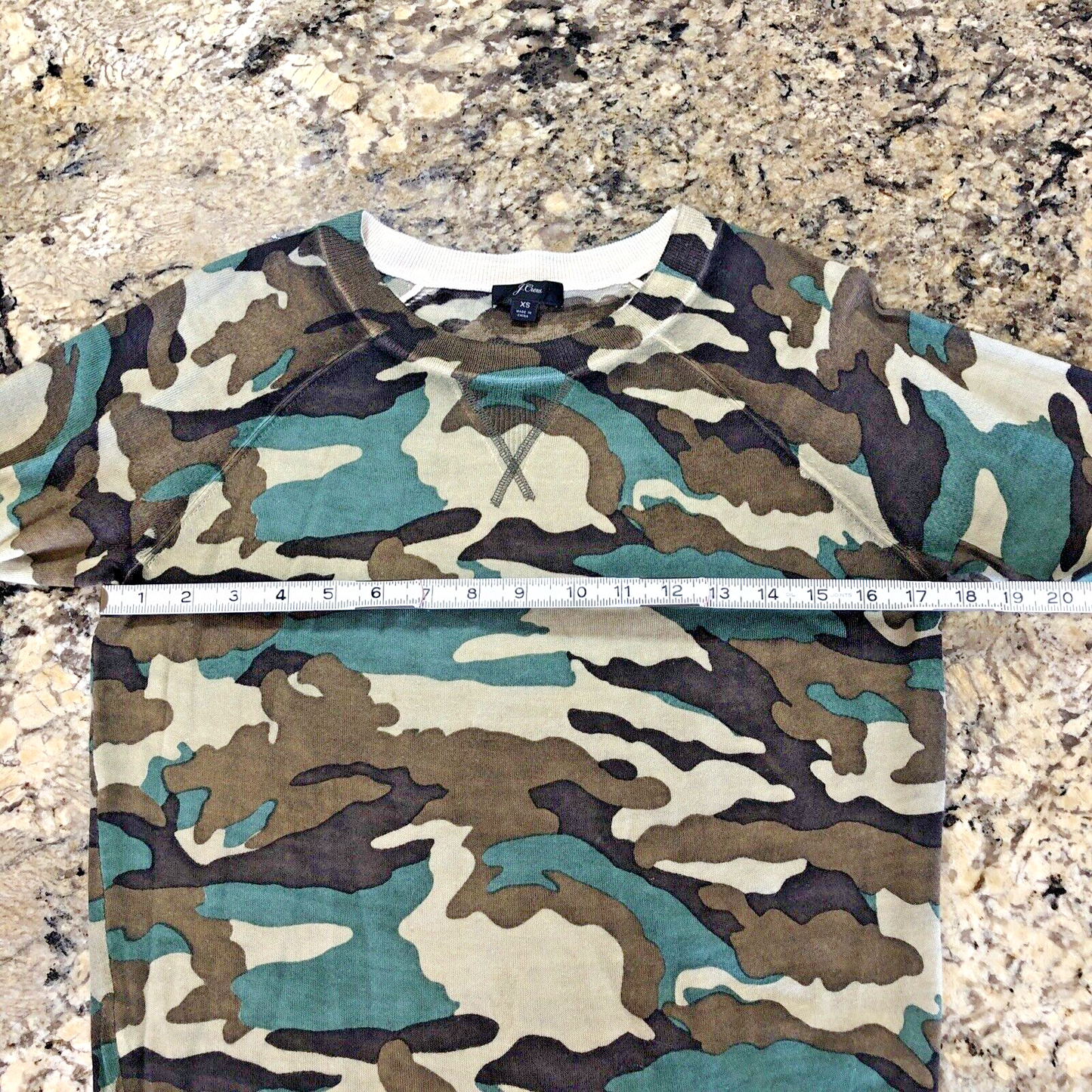 Size XS J. Crew WOOL CAMO Womens Sweater 100% Merino Light Weight Crew Neck CN