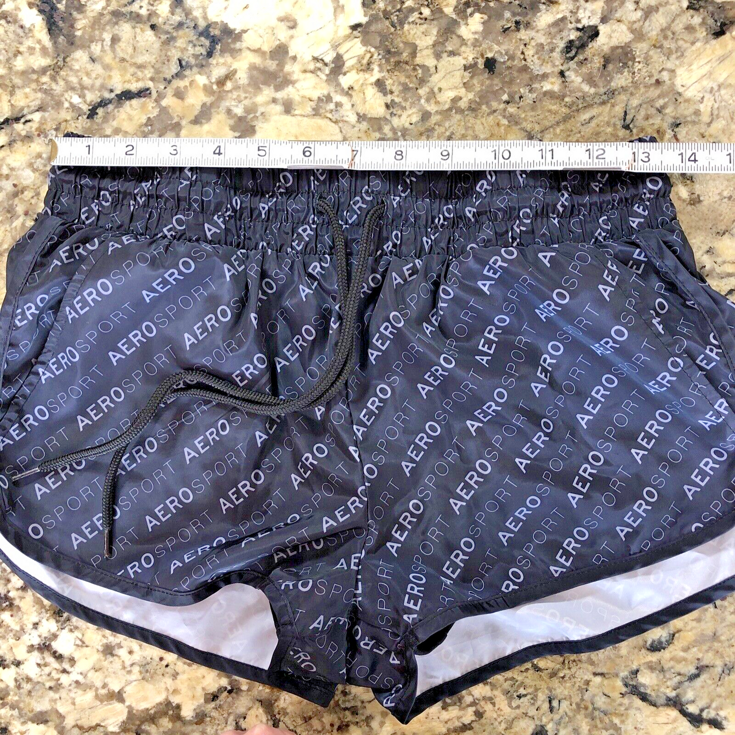 Small Aeropostale Sport Womens Shorts Lined Undergarment Drawstring Black BD