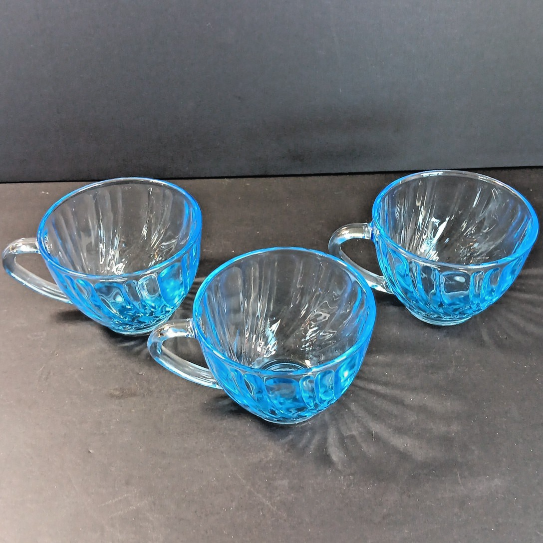 KIG Indonesia Blue Glass Cups Rare 3pcs