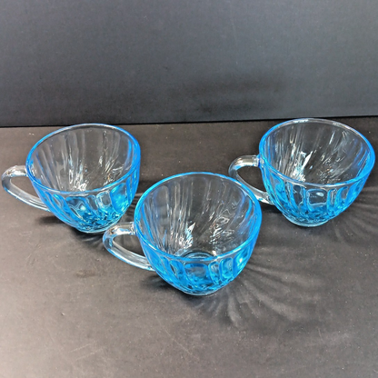 KIG Indonesia Blue Glass Cups Rare 3pcs