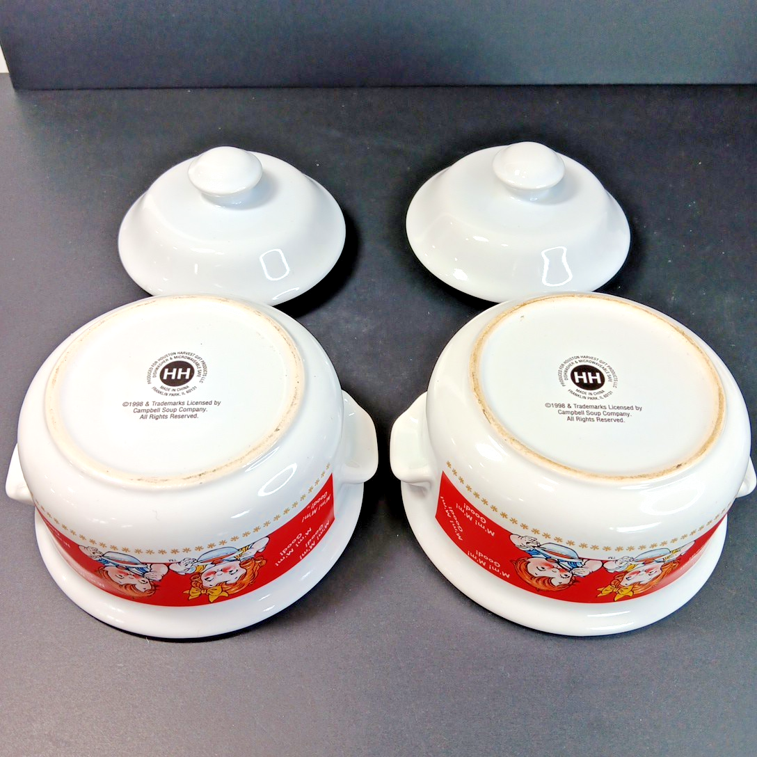 2 Campbell's Soup Bowls with Lids Vintage Retro 1998 M'm! M'm Good! CH