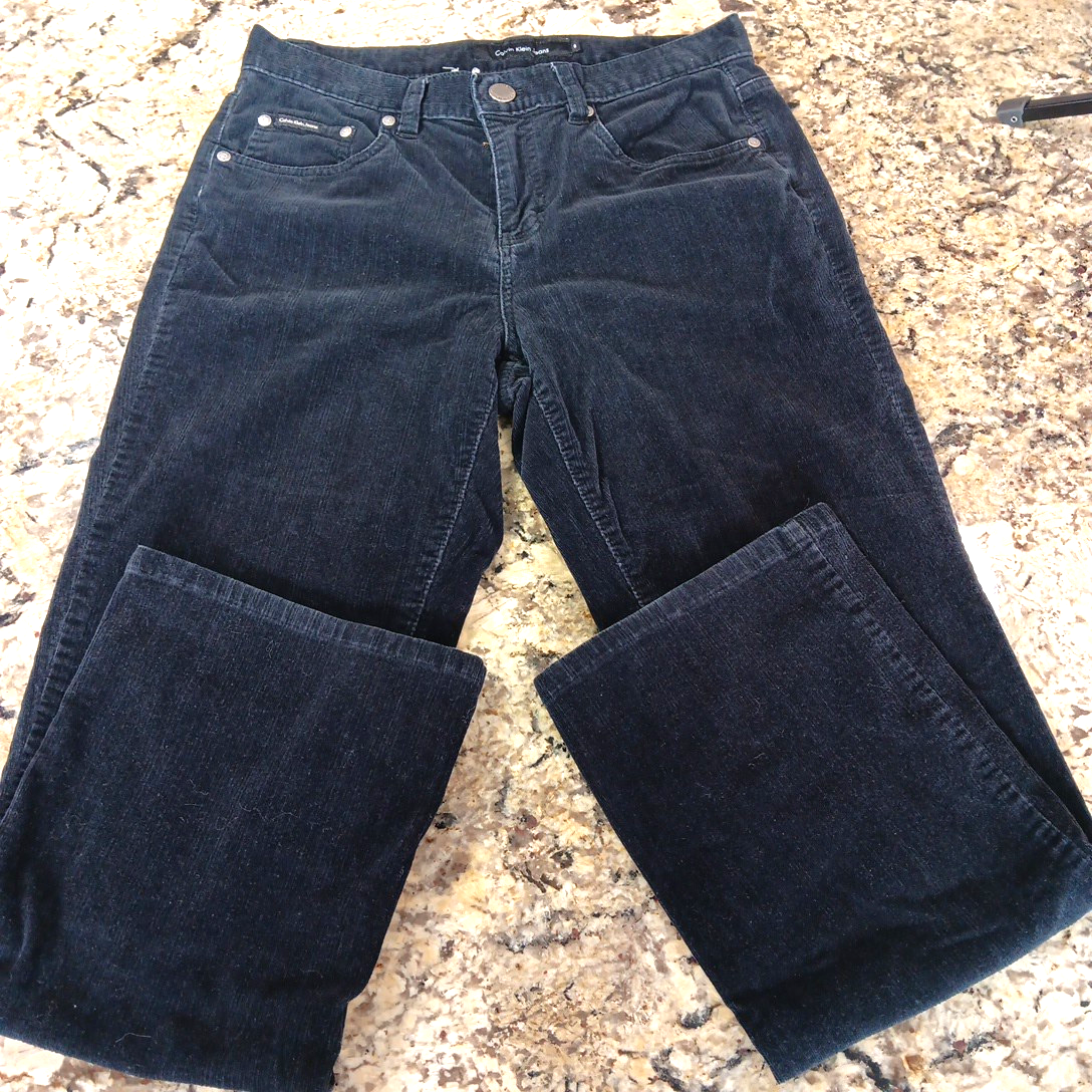 Size 8 X 28 Calvin Klein Jeans Womens Black Velvet Bootcut Mid Rise Pants KH