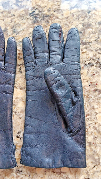 Vintage 7.5 Women Lamb Leather Gloves Soft Rabbit Fur Insulation Made In Italy