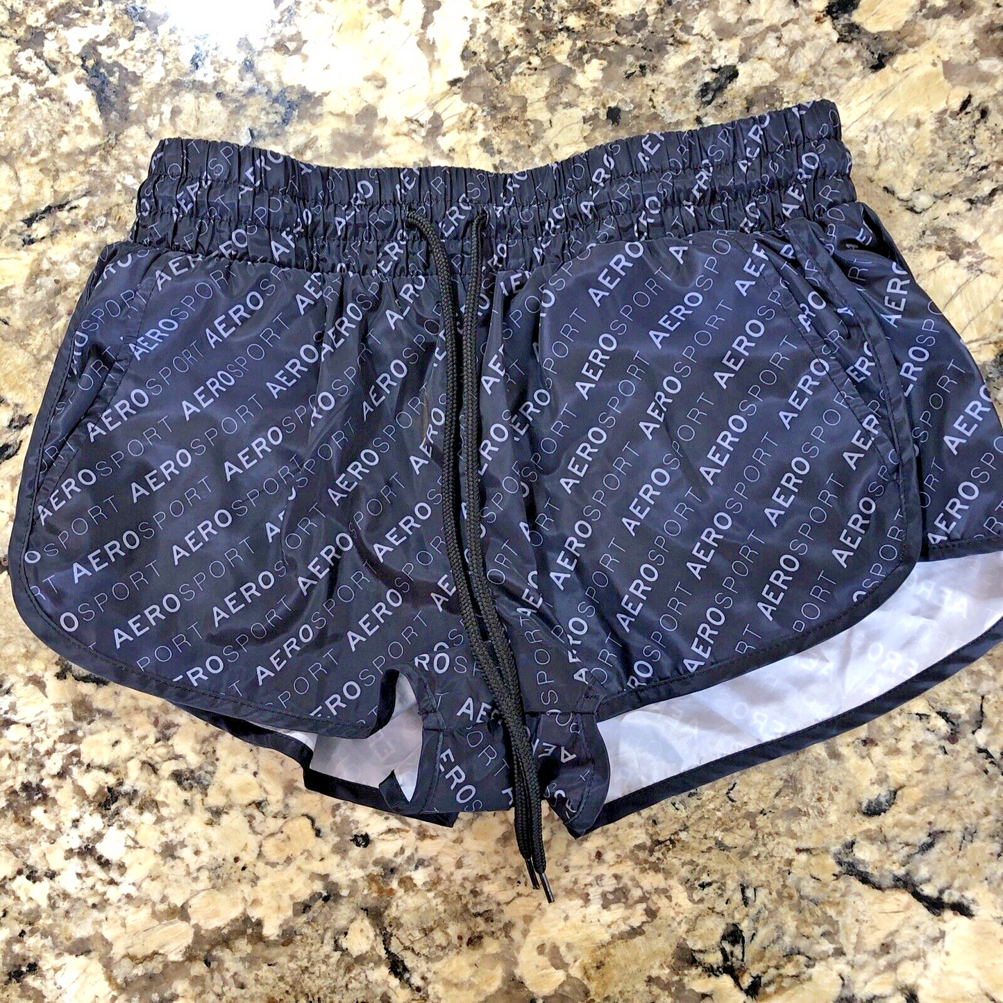 Small Aeropostale Sport Womens Shorts Lined Undergarment Drawstring Black BD