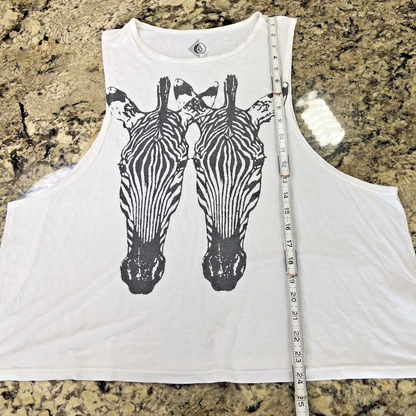 Size Large Volcom Womens Tank Top Sleeveless Shirt Zebra Graphic Print Light MX