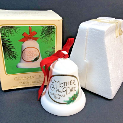 Ceramic Bell “Mom And Dad” Christmas Ornament Dated 1984 Keepsake Hallmark TW