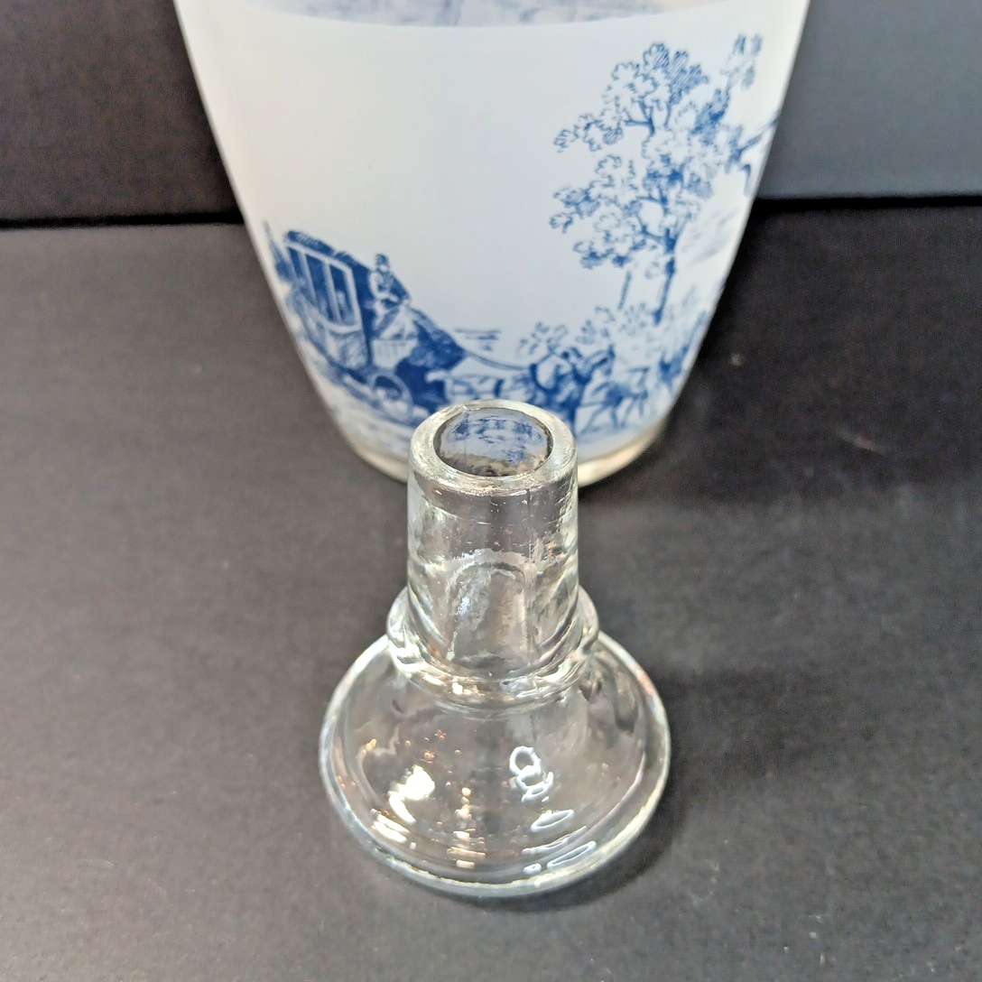 Vintage France Decanter w/ Stopper Stagecoach Boat Blue and White Frosted FRANCE