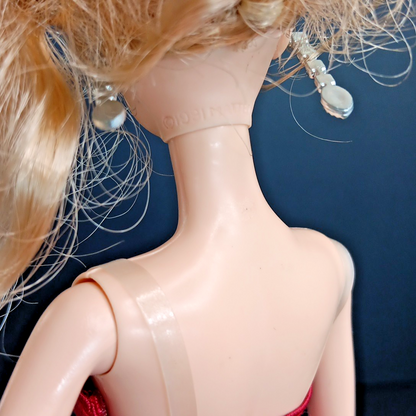 2015 HOLIDAY BARBIE Collector Blonde Doll Red Silver Dress - Mattel #CHR76 IN