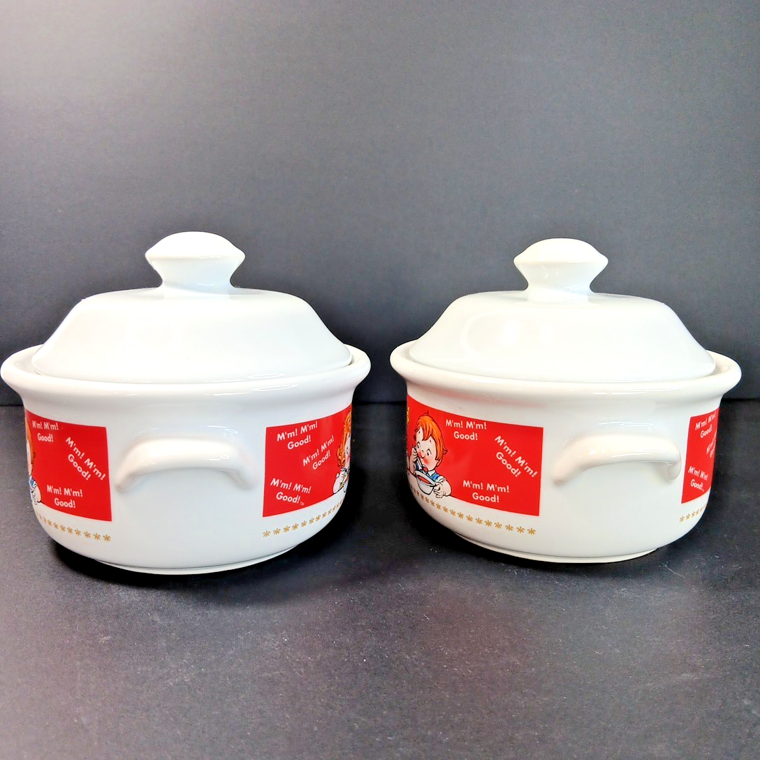 2 Campbell's Soup Bowls with Lids Vintage Retro 1998 M'm! M'm Good! CH
