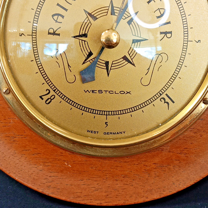 Rare Westclox Weather Barometer West Germany Made In Canada Wood And Brass