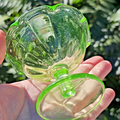 Uranium Depression Glass Green Glowing Sherbet Cup 2pcs Geiger Test Wow Bubbles!