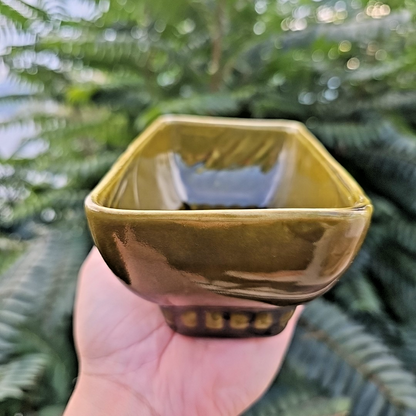Vintage 404 6 USA Avocado Olive Green Rectangle Footed Pottery Planter