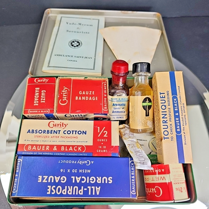 Vintage CURITY Automobile First Aid Kit Bauer & Black Near Completely Full WOW!