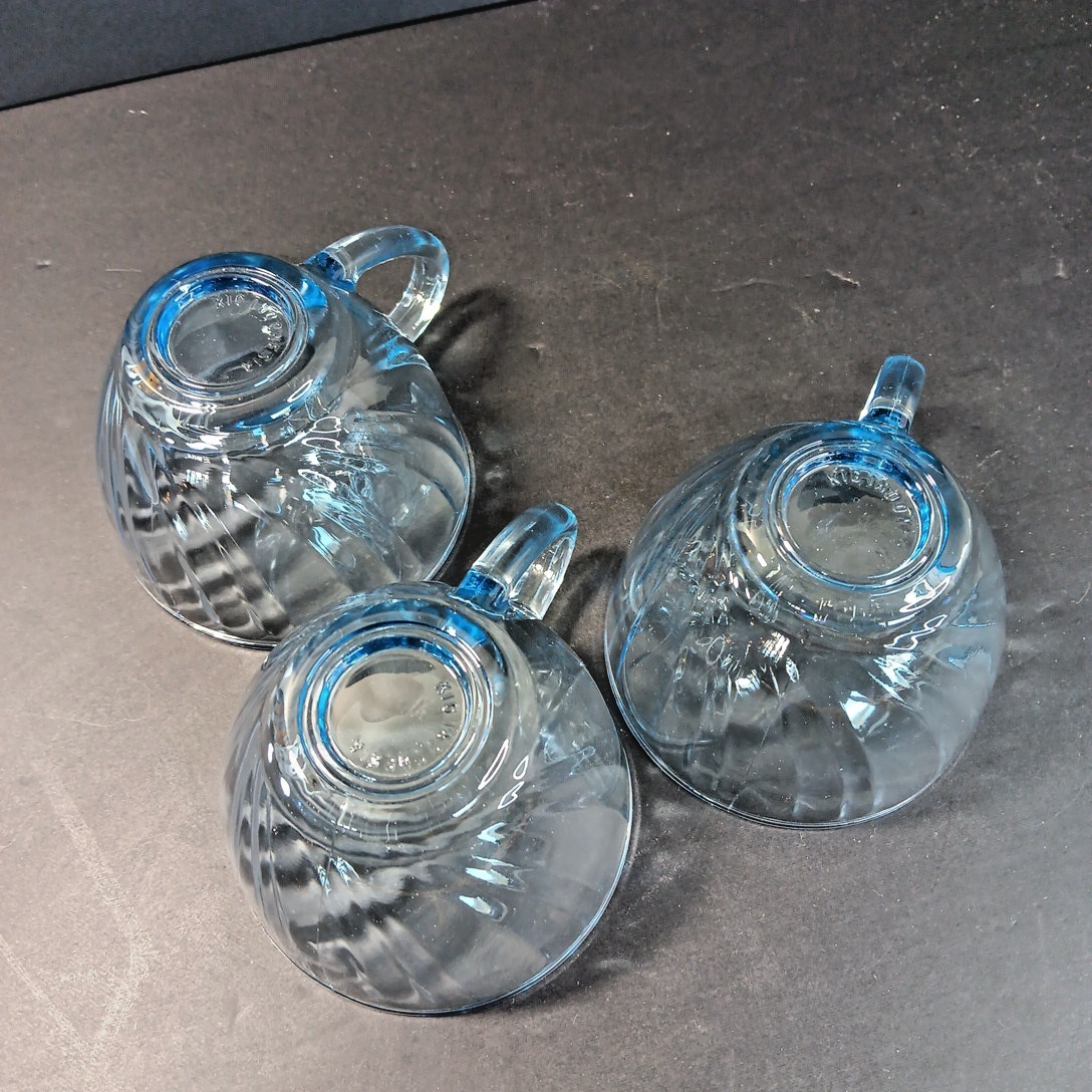 KIG Indonesia Blue Glass Cups Rare 3pcs