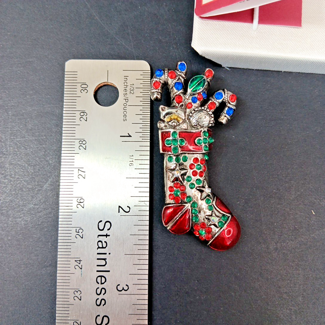 Brooch Christmas Stocking Candy Canes Design With Original Box Leaflet CN